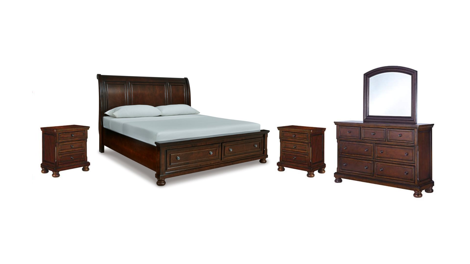 01K30R962NA37XRHVCKF4G9P2Z.jpg PORTER KING SLEIGH BEDROOM SET (BED + 2 NIGHTSTANDS + MIRRORED DRESSER) - Image 1