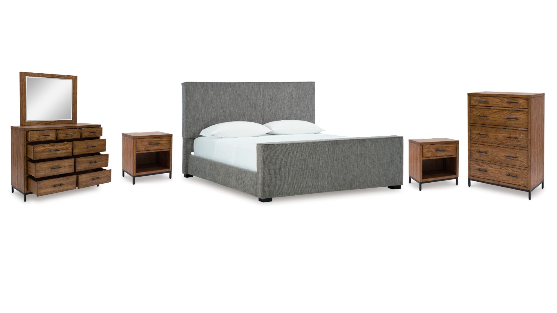 01K30R98YR4F5Y437H8J0BMA5X.jpg STEENLAGE BEDROOM SET (BED + 2 NIGHTSTANDS + CHEST OF DRAWERS + MIRRORED DRESSER) - Image 1