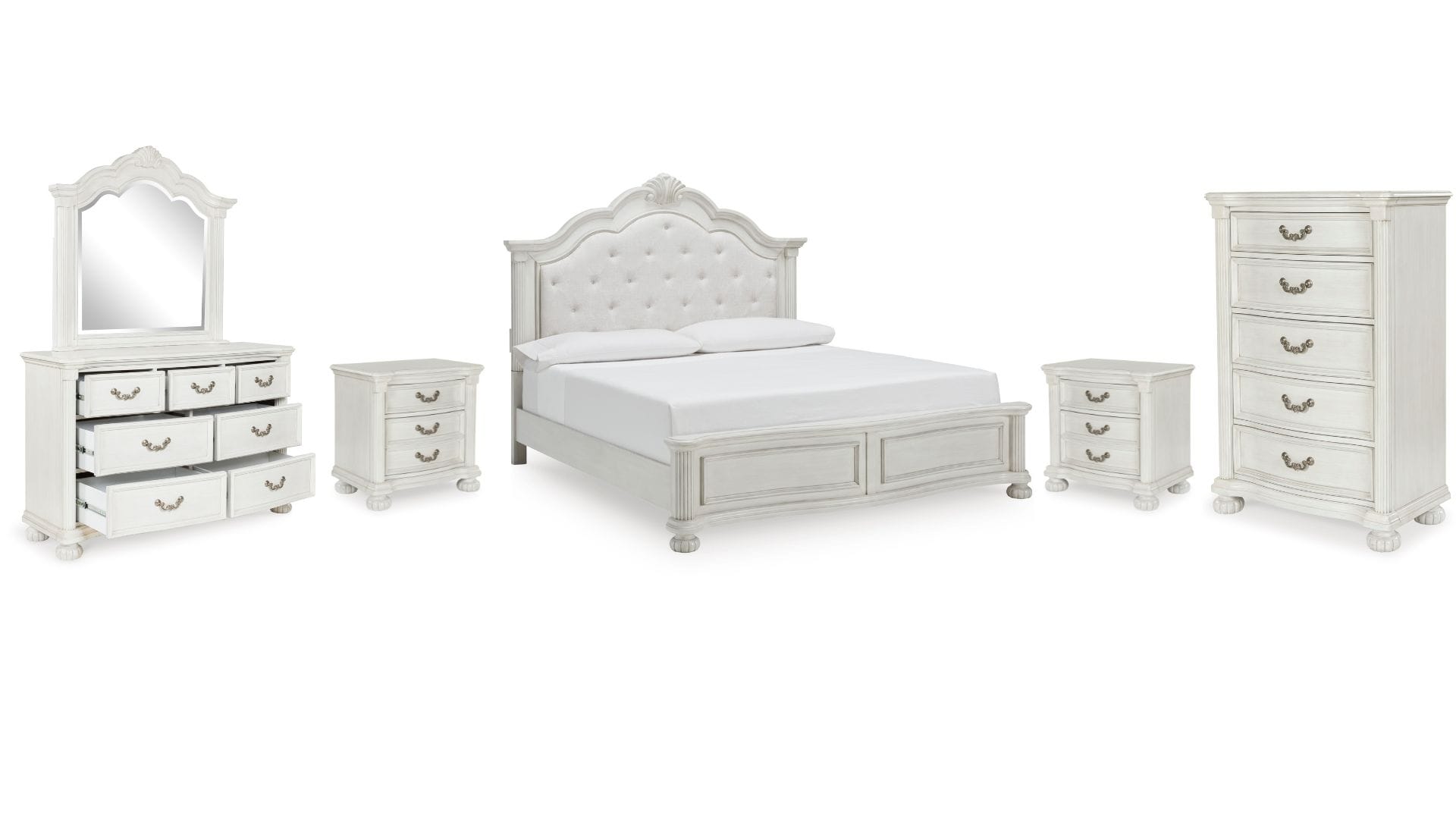 01K30R991ZFRKH6N1019HR9Q6R.jpg MONTENLANE BEDROOM SET (BED + 2 NIGHTSTANDS + CHEST OF DRAWERS + MIRRORED DRESSER) - Image 1