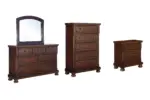 PORTER KING PANEL BEDROOM SET (BED + 2 NIGHTSTANDS + MIRRORED DRESSER + CHEST OF DRAWERS)