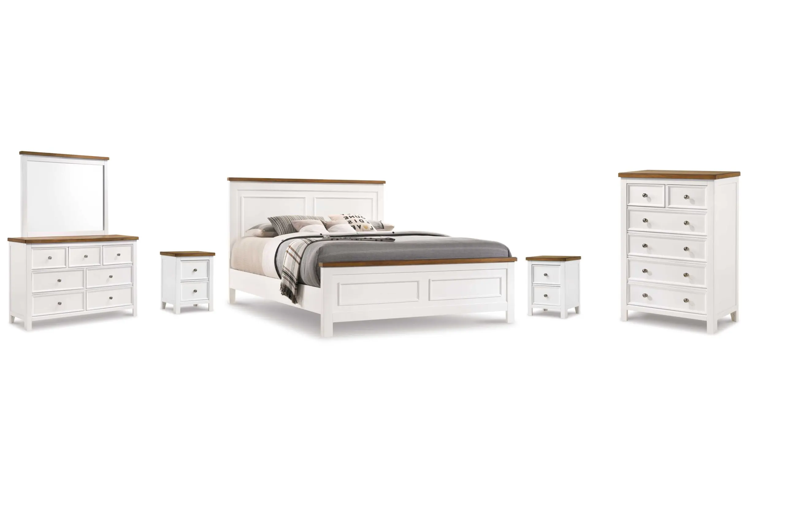3000057_01K30R94MX15C0628AX6FRC4XA.jpg WESTCONI QUEEN BEDROOM SUITE (BED + 2 NIGHTSTANDS + MIRRORED DRESSER + CHEST OF DRAWERS)