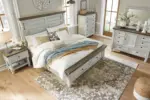 HAVALANCE BEDROOM SUITE (BED + 2 NIGHTSTANDS + MIRRORED DRESSER + CHEST OF DRAWERS)