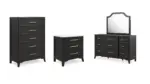 WELLTERN BEDROOM SUITE (BED + 2 NIGHTSTANDS + MIRRORED DRESSER + CHEST OF DRAWERS)