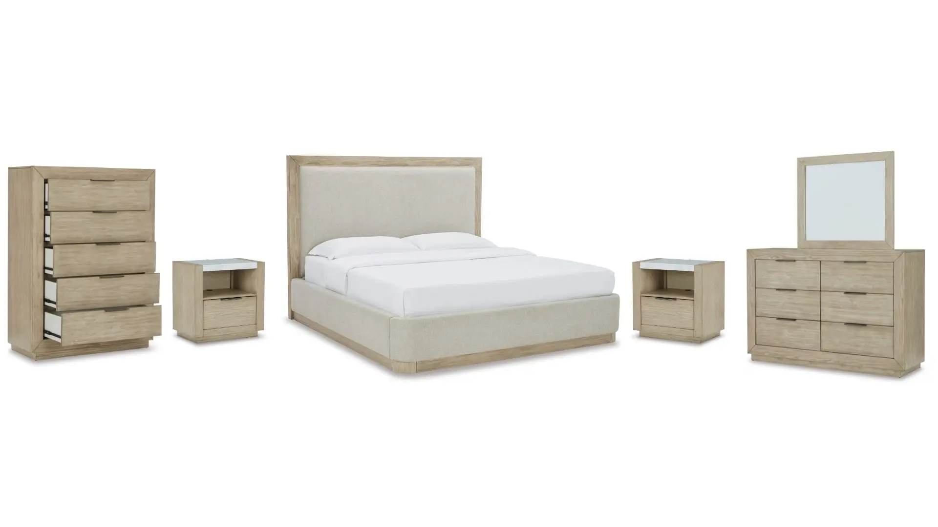 3000139_01K30R95R3EQ8Q415JKSJ0NTVQ.jpg HENNINGTON BEDROOM SUITE (BED + 2 NIGHTSTANDS + MIRRORED DRESSER + CHEST OF DRAWERS)