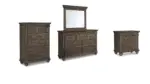 JOHNELLE BEDROOM SUITE (BED + 2 NIGHTSTANDS + MIRRORED DRESSER + CHEST OF DRAWERS)