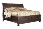 PORTER KING SLEIGH BEDROOM SET (BED + 2 NIGHTSTANDS + CHEST OF DRAWERS + MIRRORED DRESSER)
