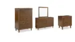 LYNCOTT BEDROOM SUITE (BED + 2 NIGHTSTANDS + MIRRORED DRESSER + CHEST OF DRAWERS)