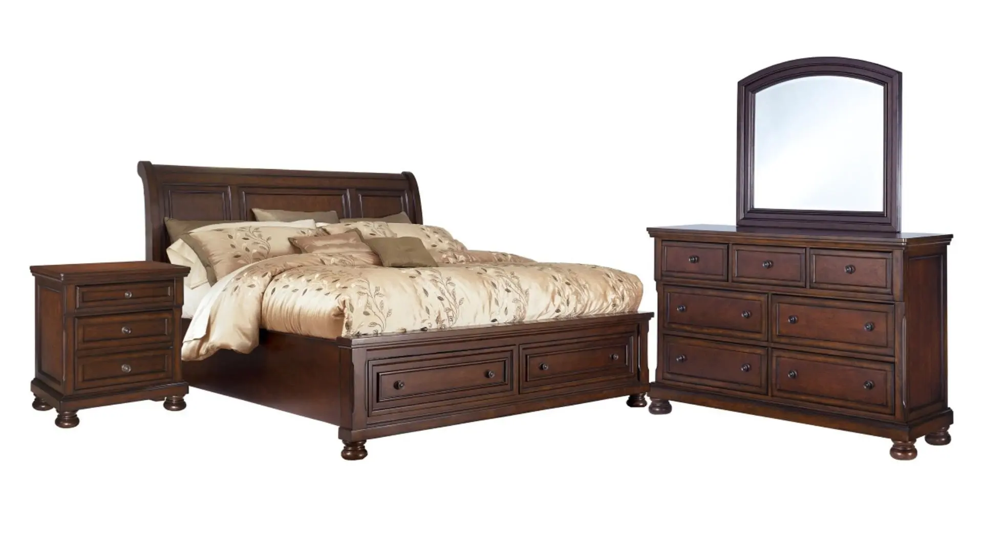 3000281_01K30R98W18NPXTM7ETAQ139D7.jpg PORTER QUEEN SLEIGH BEDROOM SET (QUEEN BED + 2 NIGHSTANDS + CHEST OF DRAWERS + MIRRORED DRESSER)
