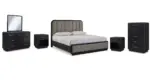 ROWANBECK BEDROOM SET (BED + 2 NIGHTSTANDS + CHEST OF DRAWERS + MIRRORED DRESSER)