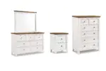 WESTCONI QUEEN BEDROOM SUITE (BED + 2 NIGHTSTANDS + MIRRORED DRESSER + CHEST OF DRAWERS)