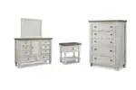 HAVALANCE BEDROOM SUITE (BED + 2 NIGHTSTANDS + MIRRORED DRESSER + CHEST OF DRAWERS)