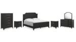 WELLTERN BEDROOM SUITE (BED + 2 NIGHTSTANDS + MIRRORED DRESSER + CHEST OF DRAWERS)
