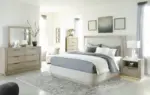 HENNINGTON UPHOLSTERED BEDROOM SET (BED + MIRRORED DRESSER + CHEST OF DRAWERS)