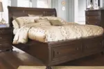 PORTER KING SLEIGH BEDROOM SET (BED + 2 NIGHTSTANDS + CHEST OF DRAWERS + MIRRORED DRESSER)