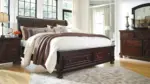 PORTER QUEEN SLEIGH BEDROOM SET (QUEEN BED + 2 NIGHSTANDS + CHEST OF DRAWERS + MIRRORED DRESSER)