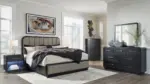 ROWANBECK BEDROOM SET (BED + 2 NIGHTSTANDS + CHEST OF DRAWERS + MIRRORED DRESSER)