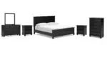 LANOLEE KING PANEL BEDROOM SUITE (BED + 2 NIGHTSTANDS + MIRRORED DRESSER + CHEST OF DRAWERS)