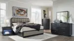 ROWANBECK BEDROOM SET (BED + 2 NIGHTSTANDS + CHEST OF DRAWERS + MIRRORED DRESSER)