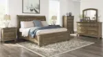 VANDENMORE BEDROOM SET (BED + 2 NIGHTSTANDS + CHEST OF DRAWERS + MIRRORED DRESSER)