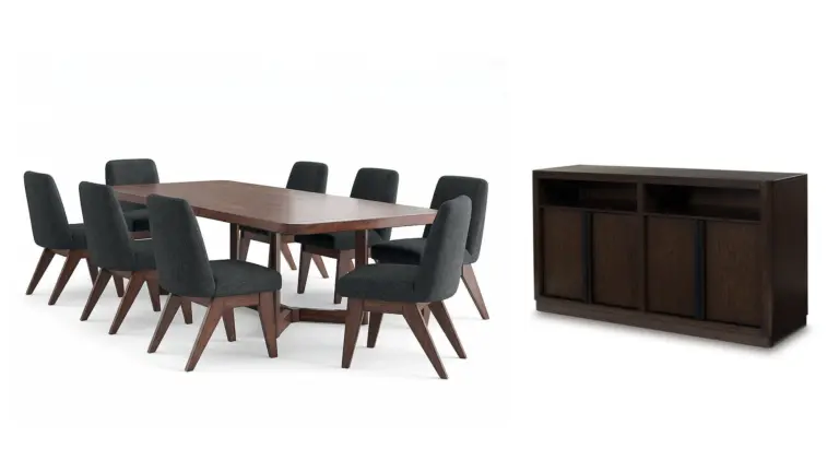KENDAMOR EXTENDABLE DINING SET WITH 8 CHAIRS AND A SERVER