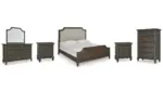 VERAMOND BEDROOM SET (BED + 2 NIGHTSTANDS + MIRRORED DRESSER + CHEST OF DRAWERS)
