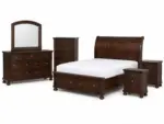 PORTER KING SLEIGH BEDROOM SET (BED + 2 NIGHTSTANDS + CHEST OF DRAWERS + MIRRORED DRESSER)