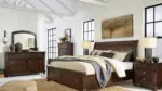 PORTER KING SLEIGH BEDROOM SET (BED + 2 NIGHTSTANDS + CHEST OF DRAWERS + MIRRORED DRESSER)