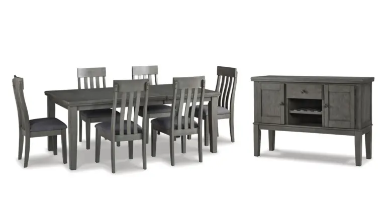HALLANDEN EXTENDABLE DINING SET WITH 6 CHAIRS AND A SERVER