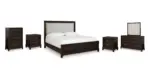 NEYMORTON BEDROOM SET (BED + 2 NIGHTSTANDS + CHEST OF DRAWERS + MIRRORED DRESSER)