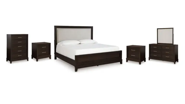 NEYMORTON BEDROOM SET (BED + 2 NIGHTSTANDS + CHEST OF DRAWERS + MIRRORED DRESSER)