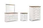 WESTCONI QUEEN BEDROOM SUITE (BED + 2 NIGHTSTANDS + MIRRORED DRESSER + CHEST OF DRAWERS)