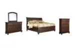 PORTER KING SLEIGH BEDROOM SET (BED + 2 NIGHTSTANDS + CHEST OF DRAWERS + MIRRORED DRESSER)