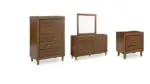 LYNCOTT BEDROOM SUITE (BED + 2 NIGHTSTANDS + MIRRORED DRESSER + CHEST OF DRAWERS)