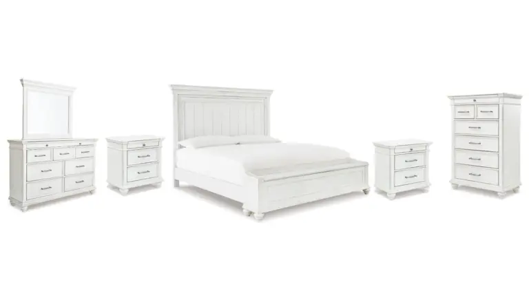 KANWYN BEDROOM SET (BED + 2 NIGHTSTANDS + MIRRORED DRESSER + CHEST OF DRAWERS)