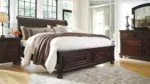 PORTER QUEEN SLEIGH BEDROOM SET (QUEEN BED + 2 NIGHSTANDS + CHEST OF DRAWERS + MIRRORED DRESSER)