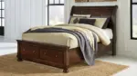 PORTER QUEEN SLEIGH BEDROOM SET (QUEEN BED + 2 NIGHSTANDS + CHEST OF DRAWERS + MIRRORED DRESSER)