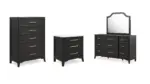 WELLTERN BEDROOM SUITE (BED + 2 NIGHTSTANDS + MIRRORED DRESSER + CHEST OF DRAWERS)