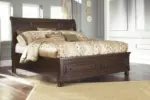 PORTER KING SLEIGH BEDROOM SET (BED + 2 NIGHTSTANDS + CHEST OF DRAWERS + MIRRORED DRESSER)