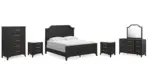 WELLTERN BEDROOM SUITE (BED + 2 NIGHTSTANDS + MIRRORED DRESSER + CHEST OF DRAWERS)