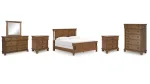 CHADWORTH BEDROOM SET (BED + 2 NIGHSTANDS + CHEST OF DRAWERS + MIRRORED DRESSER)