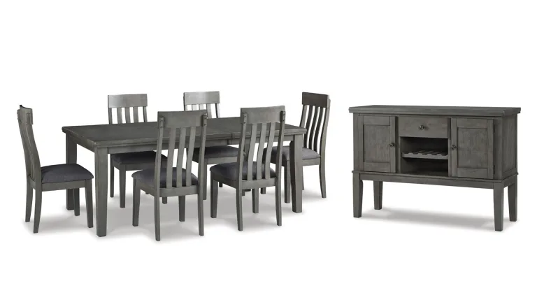 HALLANDEN EXTENDABLE DINING SET WITH 6 CHAIRS AND A SERVER