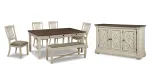 BOLANBURG DINING SET WITH 4 CHAIRS AND A BENCH AND SERVER