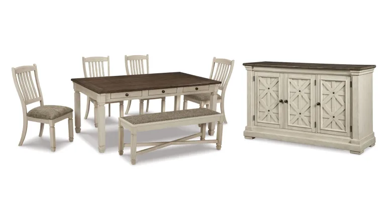 BOLANBURG DINING SET WITH 4 CHAIRS AND A BENCH AND SERVER