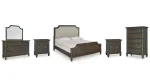VERAMOND BEDROOM SET (BED + 2 NIGHTSTANDS + MIRRORED DRESSER + CHEST OF DRAWERS)