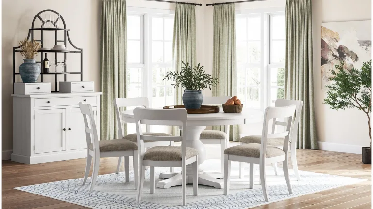 CHADWORTH ROUND DINING SET WITH 6 CHAIRS AND A BAKERS RACK